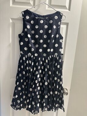Adrianna Papell Black and White Polka Dot Sleeveless Fit-and-Flare Dress